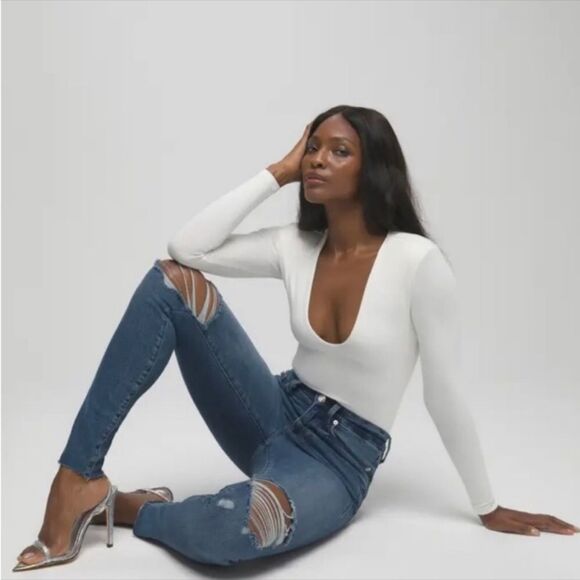 GOOD AMERICAN | Good Waist Distressed Stretchy Skinny Jeans Women’s Size 2 (26) - Picture 2 of 13